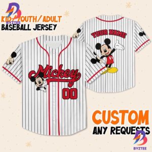 Personalize Disney Mickey Mouse Cute Striped White Baseball Jersey
