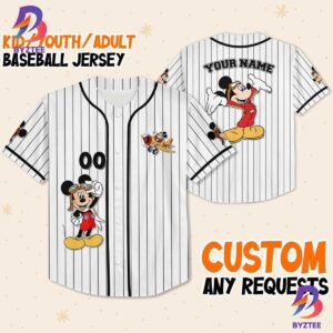Personalize Disney Mickey Mouse Fly A Plane White Black Baseball Jersey