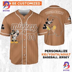 Personalize Disney Mickey Mouse Play With Bear Brown Dark Baseball Jersey