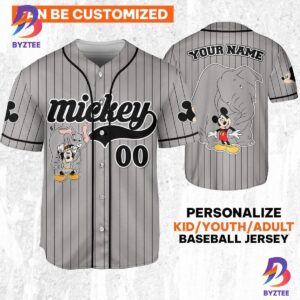 Personalize Disney Mickey Mouse Play With Elephant Gray Black Baseball Jersey