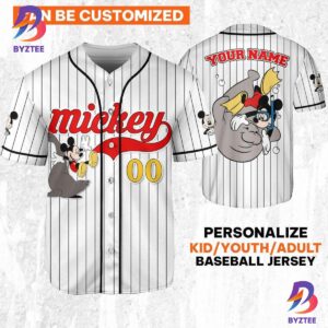Personalize Disney Mickey Mouse Play With Seal White Black Baseball Jersey