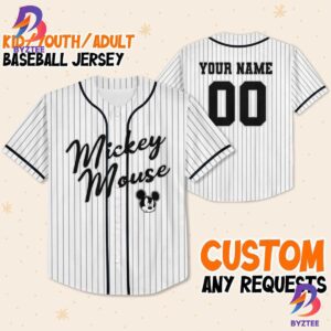 Personalize Disney Mickey Mouse Sample Striped White Baseball Jersey