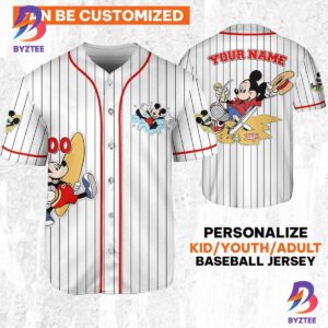 Personalize Disney Mickey Mouse Summer White Red Baseball Jersey
