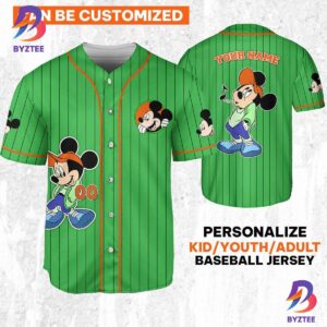 Personalize Disney Mickey Mouse Young Green Orange Baseball Jersey