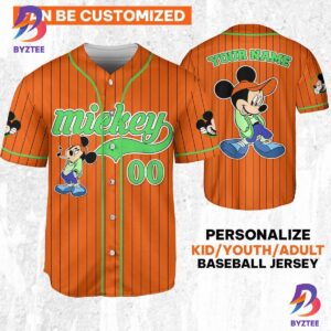 Personalize Disney Mickey Mouse Young Orange Green Light Baseball Jersey