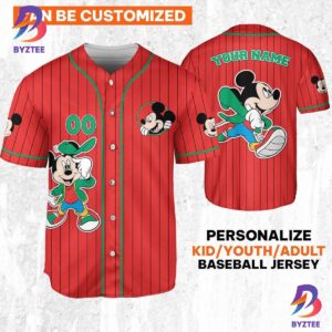 Personalize Disney Mickey Young Mouse Smile Red Green Baseball Jersey