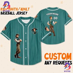 Personalize Disney Tangled Prince Flynn Rider Cyan Baseball Jersey