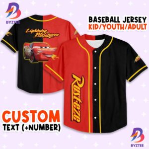 Personalize Lightning Mcqueen Red Black Disney Baseball Jersey