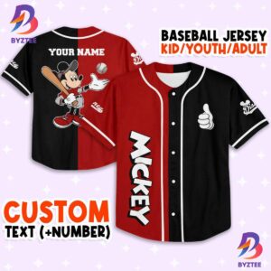 Personalize Mickey Baseball Red Black Custom Baseball Jersey