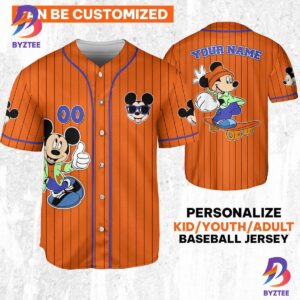 Personalize Mickey Mouse Happy Young Orange Blue Dark Baseball Jersey