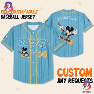Personalize Mickey Mouse Rock And Roll Blue Yellow Baseball Jersey
