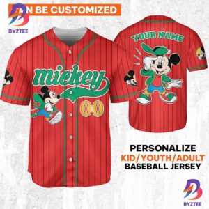 Personalize Mickey Mouse Young White Red Dark Green Baseball Jersey