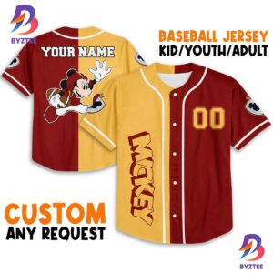 Personalize Mickey Rugby Red Sports Disney Baseball Jersey