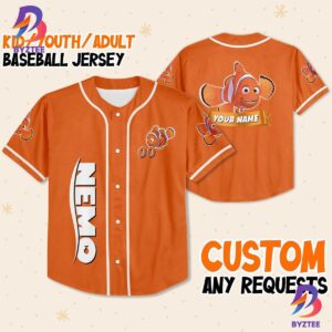 Personalize Nemo Orange White Disney Baseball Jersey