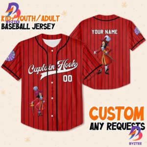 Personalize Peter Pan Captain Hook Red Striped Baseball Jersey