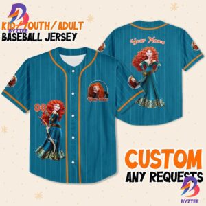 Personalize Princess Merida Blue Dark Orange Baseball Jersey