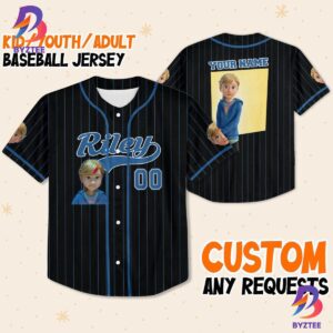 Personalize Riley Blue Black Disney Baseball Jersey