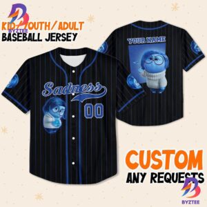 Personalize Sadness Jersey Blue Black Disney Baseball Jersey