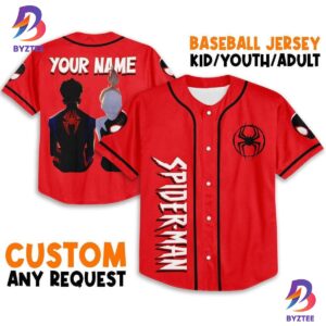 Personalize Spider Man Across The Spider Verse Couple Red Baseball Jersey