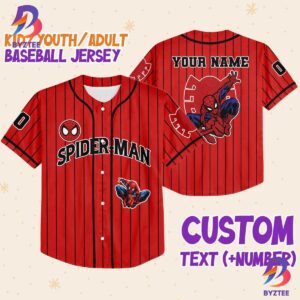 Personalize Spiderman Red Striped Black Disney Baseball Jersey