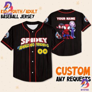 Personalize Spidey And His Amazing Friends Funny Black Red Baseball Jersey