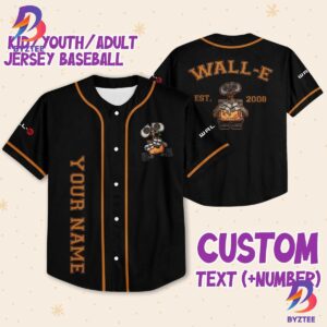 Personalized Disney Wall E Black Color Baseball Jersey