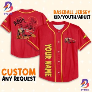 Personalized Halloween Cars Mickey Head Mcqueen Boo Baseball Jersey