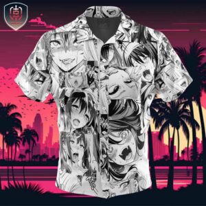 Ahegao Manga Collage Beach Wear Aloha Style For Men And Women Button Up Hawaiian Shirt