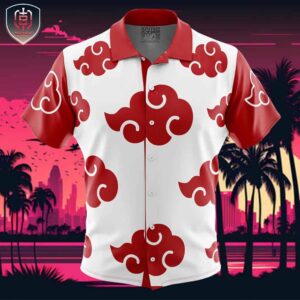 Akatsuki White Naruto Beach Wear Aloha Style For Men And Women Button Up Hawaiian Shirt
