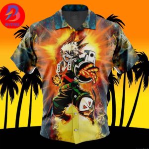 Blazing Bakugo My Hero Academia For Men And Women In Summer Vacation Button Up Hawaiian Shirt