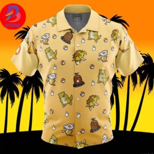 Ground Type Pattern Pokemon For Men And Women In Summer Vacation Button Up Hawaiian Shirt