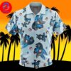 Lucario x Mega Lucario Pokemon For Men And Women In Summer Vacation Button Up Hawaiian Shirt Lucario x Mega Lucario Pokemon For Men And Women In Summer Vacation Button Up Hawaiian Shirt
