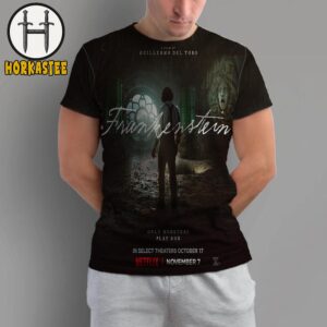 Official Poster Frankenstein A Film By Guillermo Del Toro With Starring Oscar Isaac Jacob Elordi Mia Goth And Christoph Waltz All Over Print Shirt