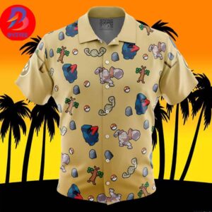 Rock Type Pattern Pokemon For Men And Women In Summer Vacation Button Up Hawaiian Shirt