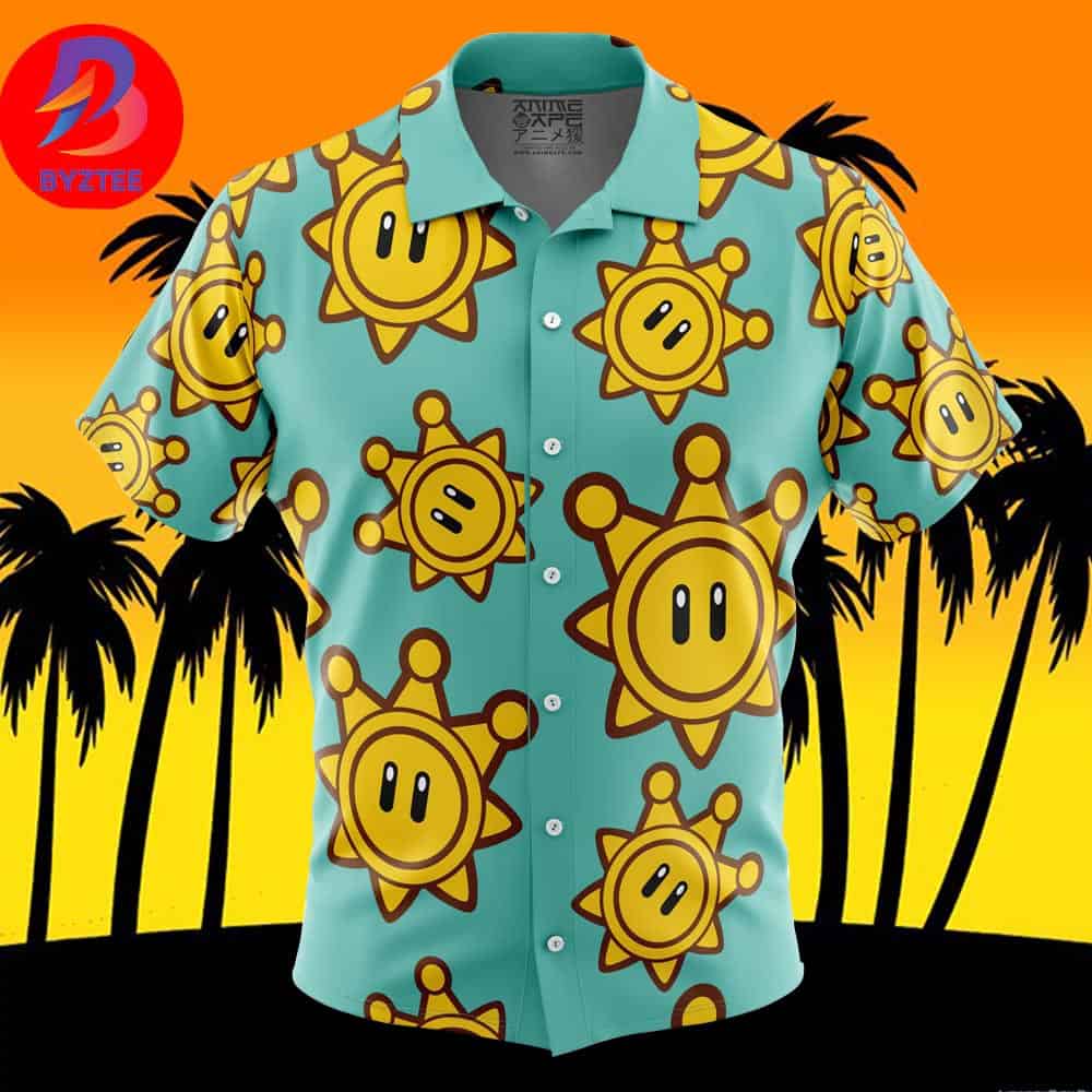 Shine Sprite Super Mario Sunshine For Men And Women In Summer Vacation Button Up Hawaiian Shirt Shine Sprite Super Mario Sunshine For Men And Women In Summer Vacation Button Up Hawaiian Shirt