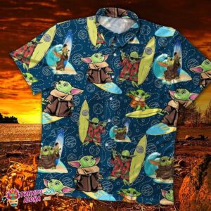 Star Wars Baby Yoda Surfing Summer Holiday Family Tropical Aloha Hawaiian Shirt For Men And Women
