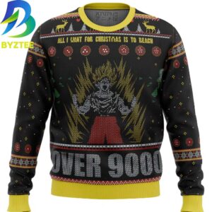 Dragon Ball Goku Over 9000 All I Want For Christmas Is To Reach 2026 Ugly Christmas Sweater