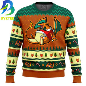 Pokemon Eating Candy Cane Charizard Ugly Christmas Sweater