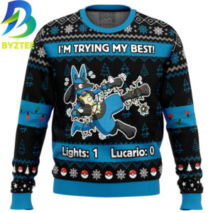 Pokemon Lucario Trying My Best Ugly Christmas Sweater