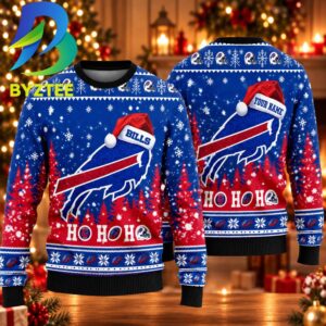 Buffalo Bills Santa Christmas Best Gift For Families Custom Name Ugly Christmas Sweater