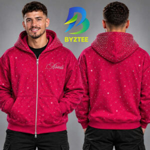 Khan Asadi Merch Rhinestone Pink Zip Up Jacket Hoodie