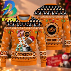NCAA Oklahoma State Cowboys HO HO HO Gift For Families Ugly Christmas Sweater