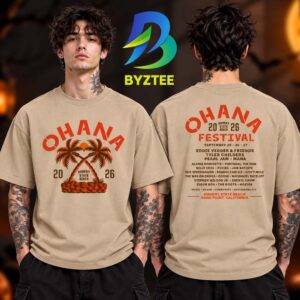 Ohana Festival Merch Collection Crossed Palms 2026 Two Sided Unisex T Shirt