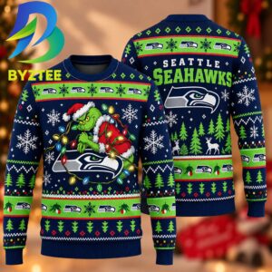 Seattle Seahawks Patches NFL Grinch Show 2026 Gift For Christmas Ugly Christmas Sweater
