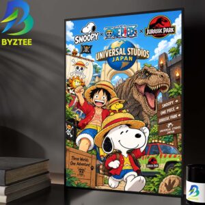 Snoopy x One Piece x Jurassic Park Three World One Adventure Home Decor Poster Canvas