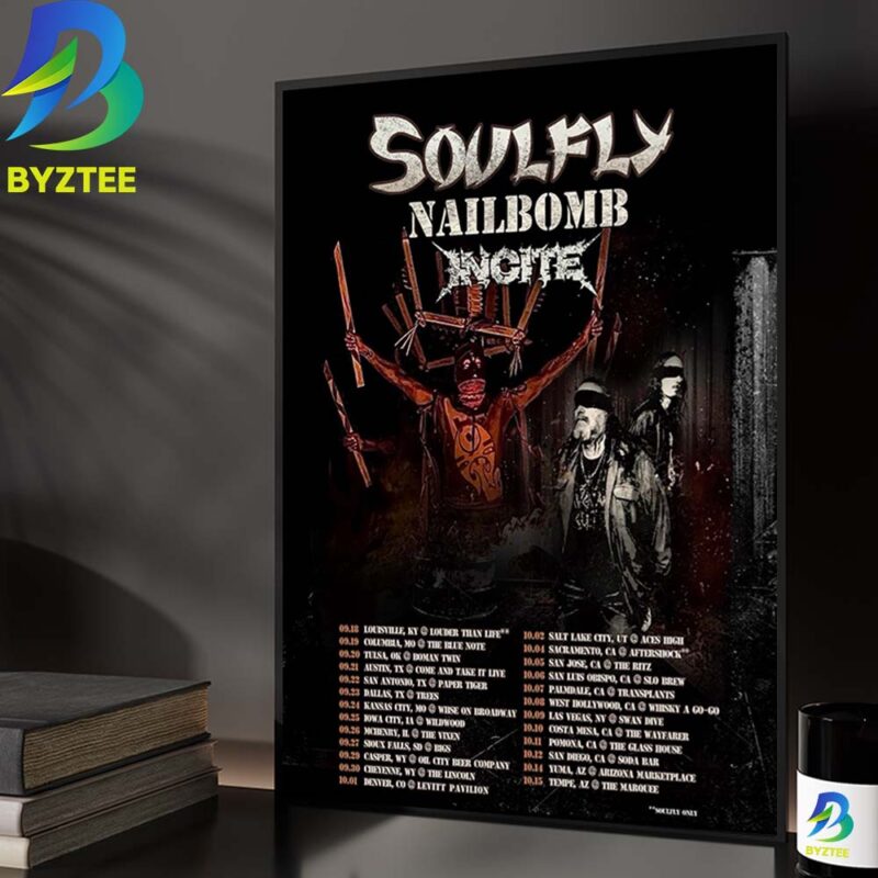 The Soulfly Nailbomb And Incite Event Poster At US Tour Concert Dates 2026 Home Decor Poster Canvas