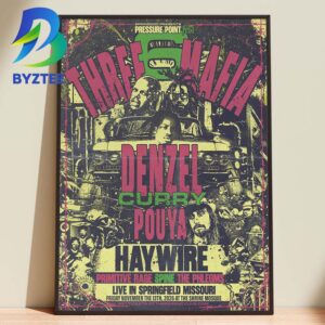 Three 6 Mafia Denzel Curry Pouya Haywire Nov 13th Springfield 2026 Home Decor Poster Canvas