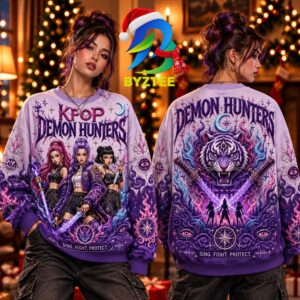 Kpop Demon Hunters Sing Fight Protect Ugly Best Movie For Fan Christmas Knit Ugly Christmas Sweater