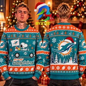 NFL Miami Dolphins Snoopy Peanuts Gift For Fan Best Gift For Christmas Ugly Christmas Sweater