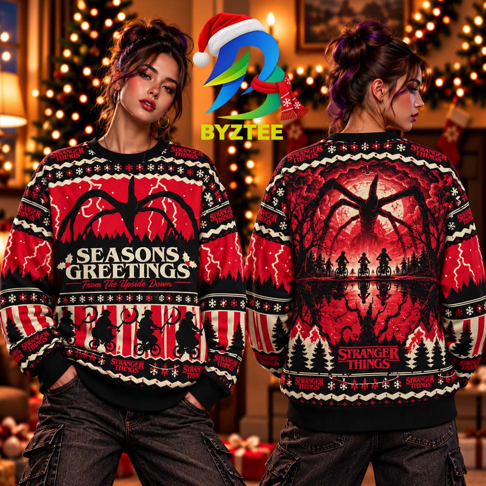 Stranger Things Seasons Greetings From The Upside Down 2026 Gift For Movie Lover Knit Ugly Christmas Sweater Stranger Things Seasons Greetings From The Upside Down 2026 Gift For Movie Lover Knit Ugly Christmas Sweater